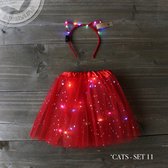 Setje tutu Rokje met Cats diadeem " ROOD met multi color Led- Setje meisje- Rokje led met haarband led multicolor- Led prinses rokje met haarband- Kerst setje- Verjaardagssetje- Ou