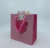 5 Luxe cadeau tasjes - Kartoons - Roze - 14 x 14,6 x 7,1 cm - Kado verpakkingen -