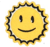 Smiley Zon Strijk Embleem Patch 7 cm / 7 cm / Geel Zwart