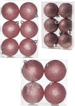 Kerstversiering set glitter kerstballen in het roze 6 - 8 - 10 cm pakket - 50x stuks