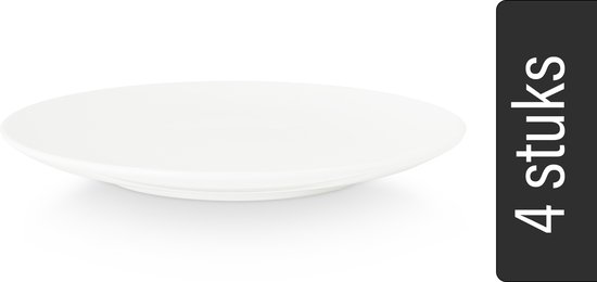 vtwonen Borden - Wit - Set van 4 - Porselein - Ø 25.5cm