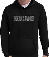 Glitter Holland hoodie zwart met steentjes/rhinestones voor heren - Oranje fan shirts - Holland / Nederland supporter - EK/ WK trui met capuchon / outfit XXL