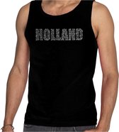 Glitter Holland tanktop zwart met steentjes/rhinestones voor heren - Oranje fan shirts - Holland / Nederland supporter - EK/ WK top / outfit XXL