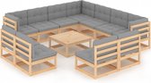 Decoways - 12-delige Loungeset met kussens massief grenenhout