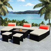 10-delige Loungeset met kussens poly rattan zwart