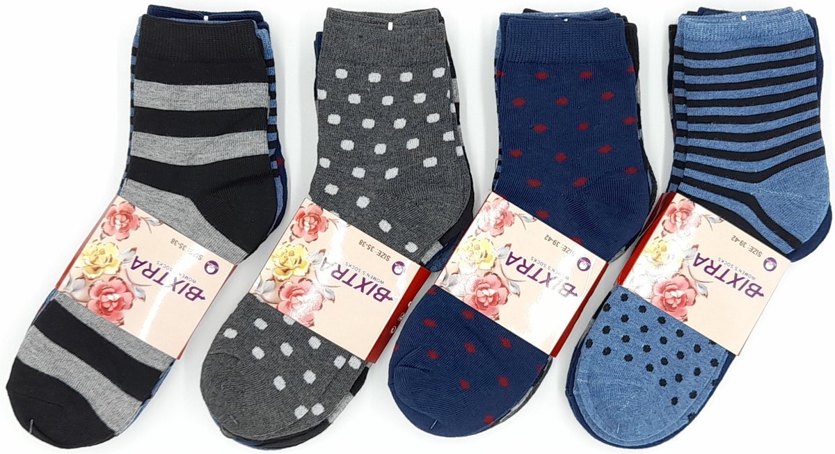 Bixtra dames sokken 5 paar gestipte sokken gestreepte sokken katoenen sokken maat 35-38