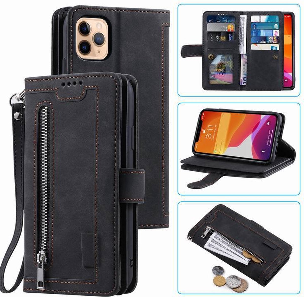 Book Case geschikt voor Apple iPhone 13 Mini - Lederen Telefoonhoesje - Wallet - Zwart