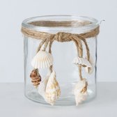 Boltze Home windlicht Svea H10cm glas met schelpen aan touw