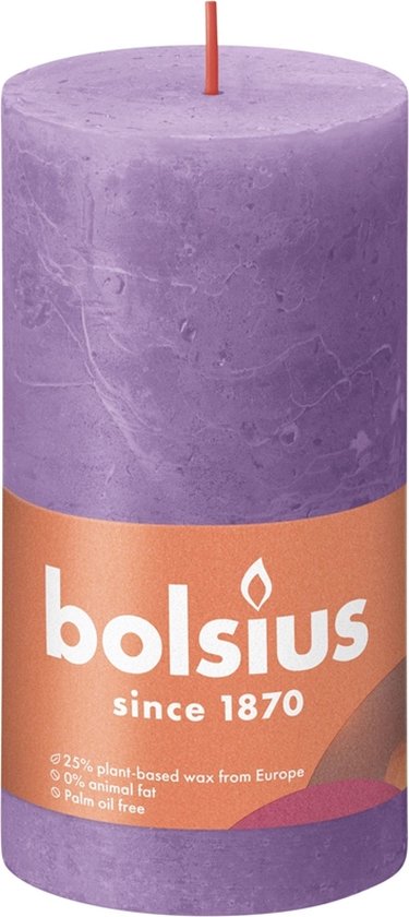 Bolsius Stub Bougie Vibrant Violet Ø68 mm - Hauteur 13 cm - Violet - 60 heures de brûlure