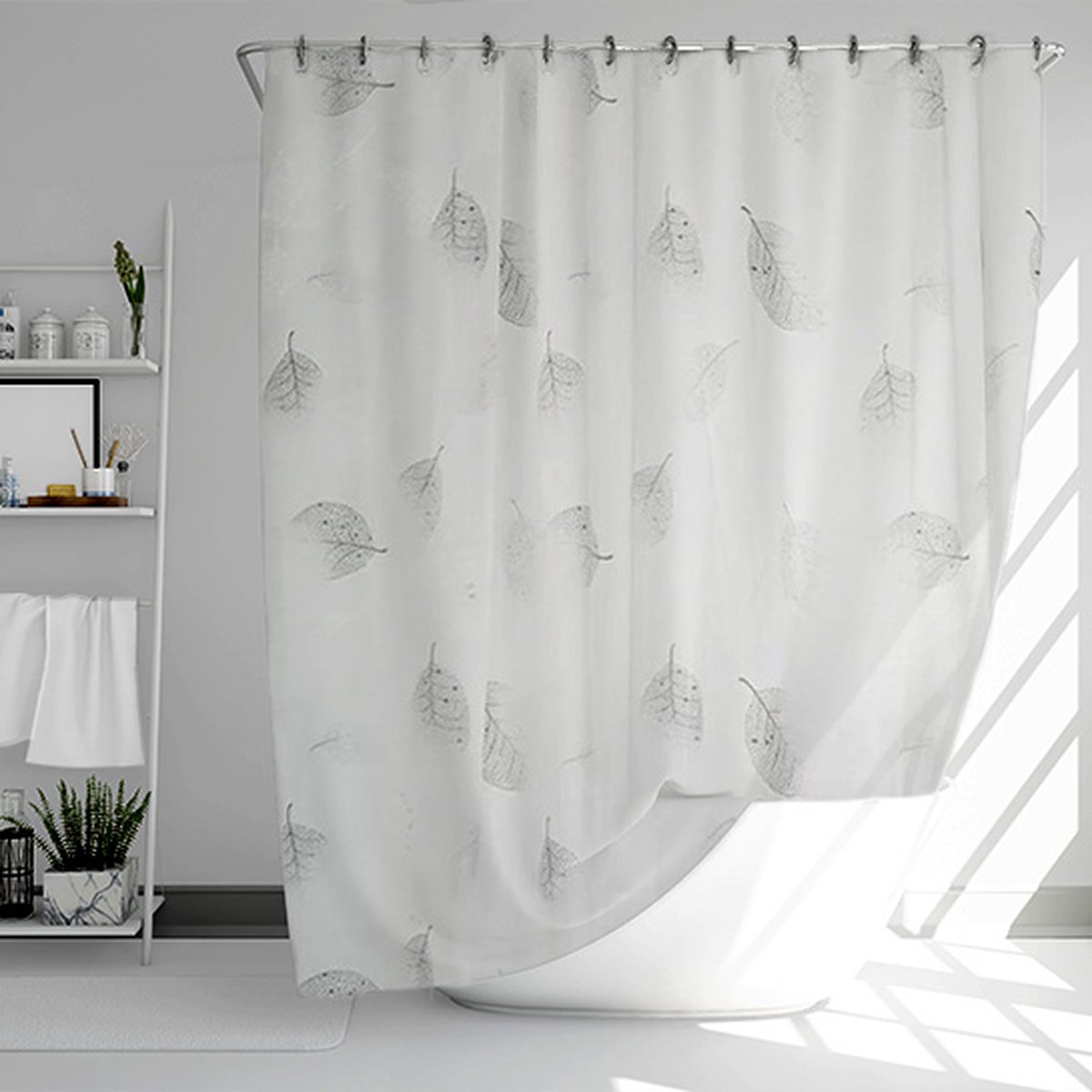 Douchegordijn Blaadjes zwart/wit 180x180 cm Gordijn Bad