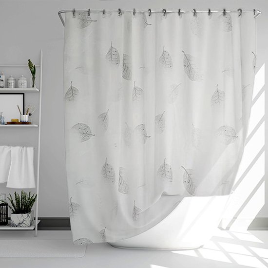 Douchegordijn Blaadjes zwart/wit 180x180 cm Gordijn Bad