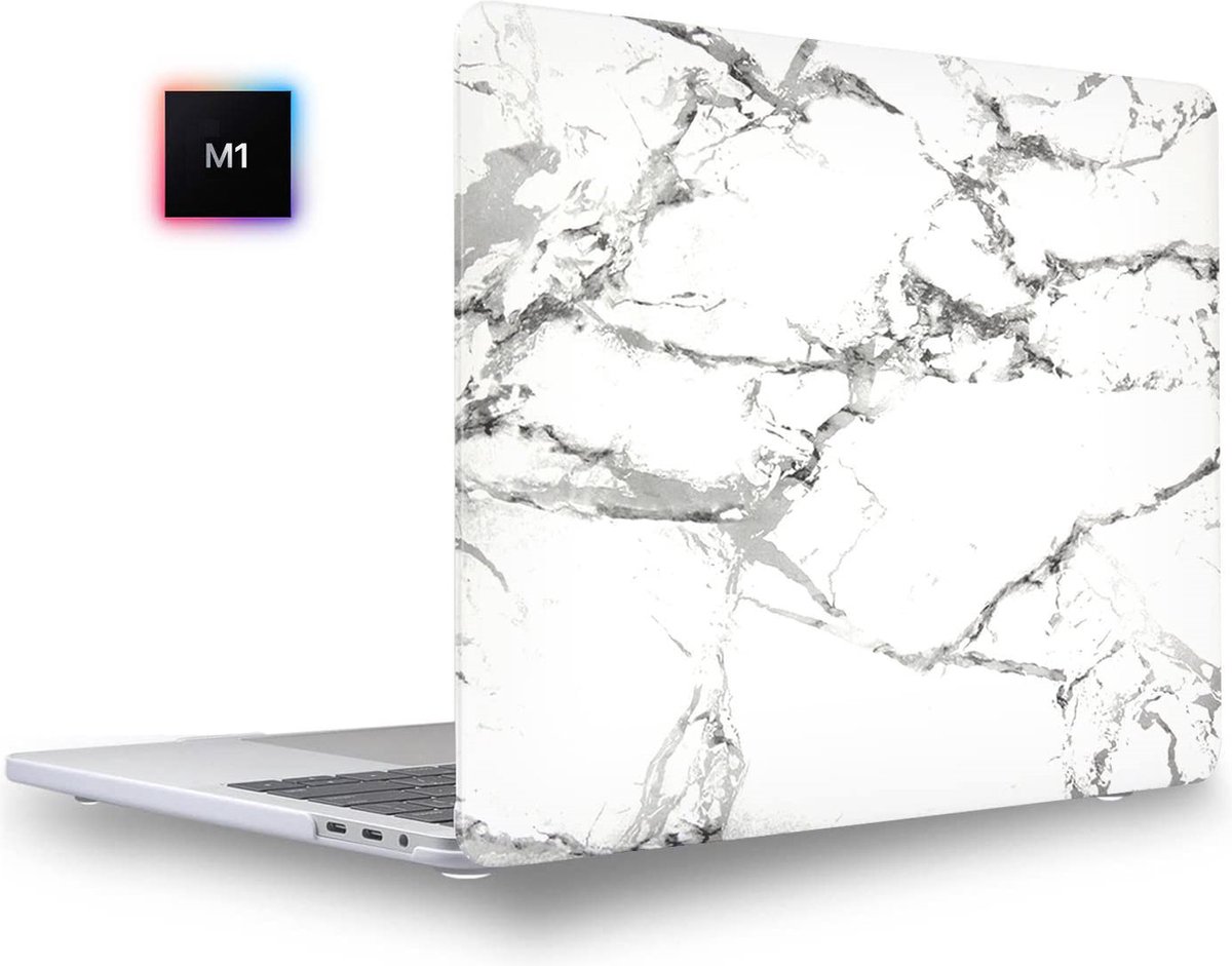 Laptophoes - Geschikt voor MacBook Pro M1 Hoes Case - 13 inch - A2338 (2020) - Marmer Wit Grijs