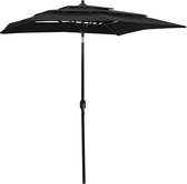 vidaXL Parasol 3-laags met aluminium paal 2x2 m zwart