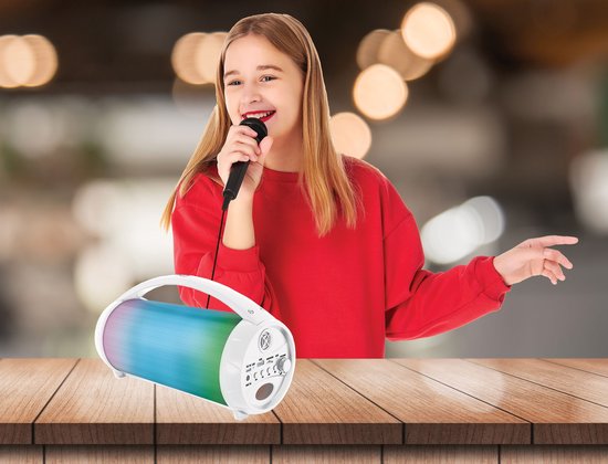 PartyFunLights Enceinte de fête karaoké Bluetooth avec microphone, effets  lumineux et poignée de transport