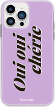 Fooncase Hoesje Geschikt voor iPhone 13 Pro Max - Shockproof Case - Back Cover / Soft Case - Oui Oui Chérie / Lila Paars & Wit
