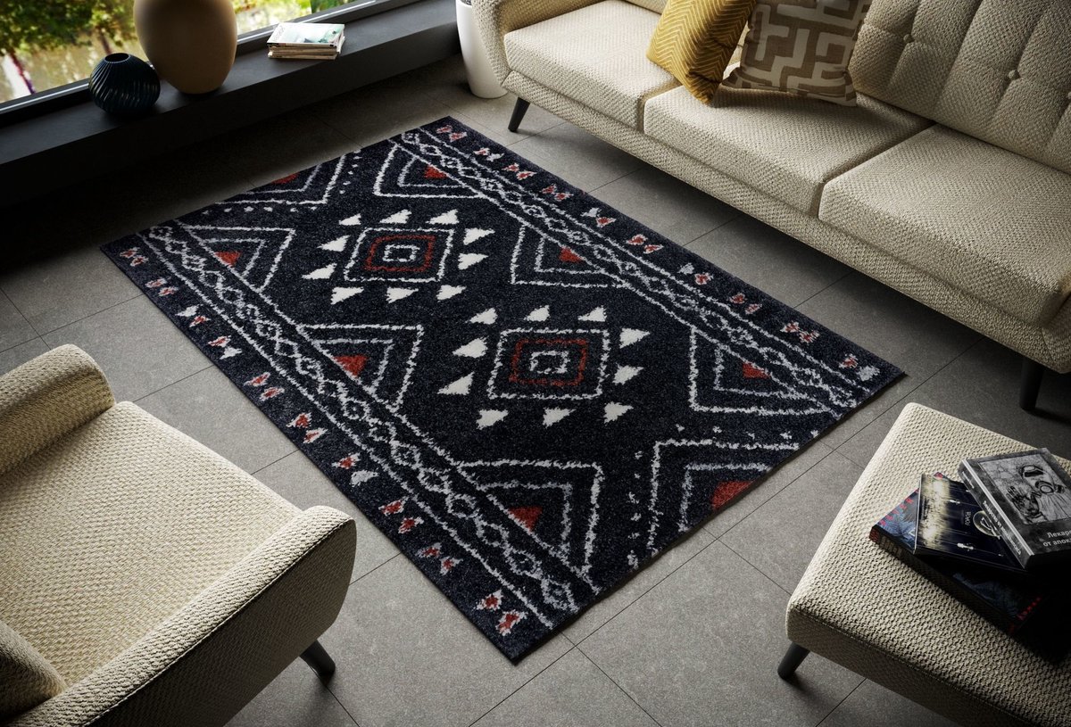 Hoogpolig vloerkleed Hurley - zwart 120x170 cm