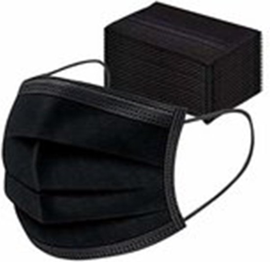 Mondkapjes - Non médicaux - 3 couches - Zwart - Taille unique - 50 pièces