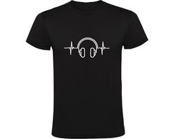 Koptelefoon Hartslag Heren T-shirt - muziek - dj - festival - techno - house - rock - band - ritme - concert - heartbeat