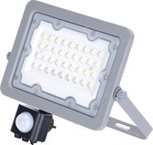 LED Bouwlamp met Sensor - Igna Zuino - 30 Watt - Helder/Koud Wit 6500K - Waterdicht IP65 - Kantelbaar - Mat Grijs - Aluminium