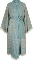 ZusenZomer Hamam Badjas Ochtendjas Kimono Dames IBAR-X - Licht en soepel katoen - lang model - groen terra