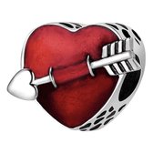 Tracelet - Zilveren bedels - Bedel hart en pijl | Hart bead rood | 925 Sterling Zilver - Pandora compatible - Met 925 Zilver Certificaat - In Leuke cadeauverpakking - Valentijn tip