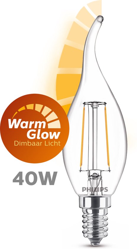Philips E14 ampoule LED à filament bougie WarmGlow dimmable 3,4W (40W)  Philips