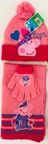 Peppa Pig 3-delig Winterset Meisjes Handschoenen-Muts-Sjaal Roze/DonkerRoze 3 tot 6 Jaar