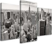 Trend24 - Canvas Schilderij - Manhattan - Drieluik - Steden - 90x60x2 cm - Grijs