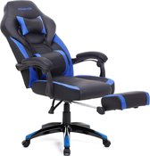 WoonWerkInterieur - Bureaustoel - Gamestoel - Racestoel- Ligstoel - Gamingchair - Blauw/Zwart - Rugkussen - Nekkussen - Synthetisch leer