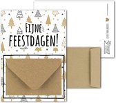 Geldkaart met mini Envelopje -> Kerst - No: 14 (Kerstboompjes-goudkleurig/zwart-Fijne feestdagen) - LeuksteKaartjes.nl by xMar