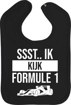 Slab - Ssst.. ik kijk formule 1 - slabber - slabbetjes - baby - f1 - F1 - red bull racing - max verstappen - drukknoop - stuks 1 - zwart