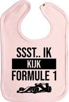 Slab - Ssst.. ik kijk formule 1 - slabber - slabbetjes - baby - f1 - F1 - red bull racing - max verstappen - drukknoop - stuks 1 - baby roze