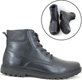 Stravers - Bottes à lacets en cuir noir pour hommes Taille 48 Bottes pour femmes à lacets de grande taille