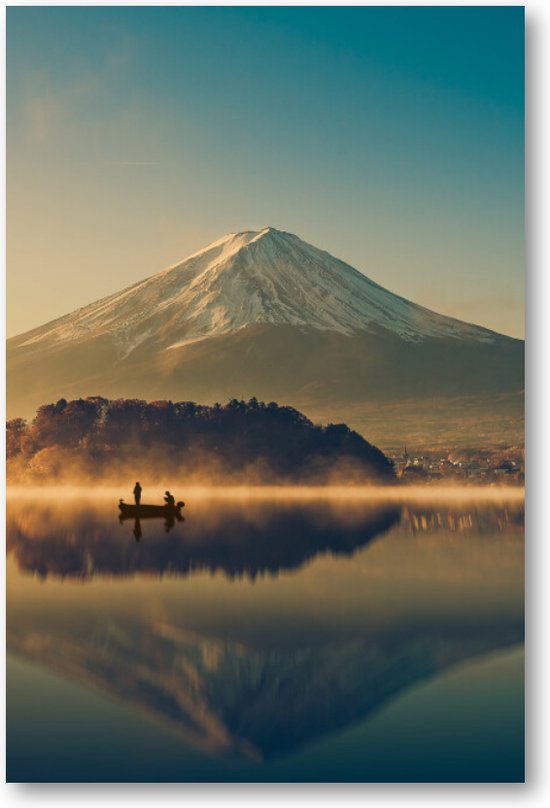 Mount Fuji bij Kawaguchimeer - Zonsopkomst - 60x90 Canvas Staand - Minimalist - Landschap - Natuur
