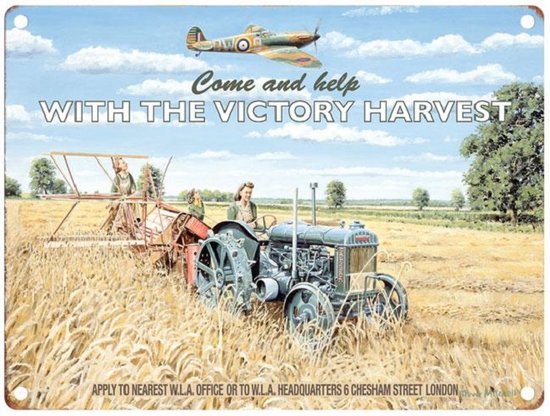 Come & Help With The Victory Harvest.  Metalen wandbord 30 x 40 cm