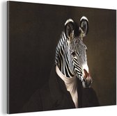 Wanddecoratie Metaal - Aluminium Schilderij Industrieel - Schilderij - Zebra - Dierenkop - 80x60 cm - Dibond - Foto op aluminium - Industriële muurdecoratie - Voor de woonkamer/slaapkamer