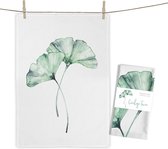 DESIGN theedoek met uniek aquarel print ' Gingko bloem' - 100% katoen