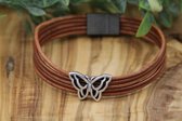 Bubbels sieraden leren armband met schuifbedel vlinder bruin - L12