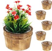 Relaxdays Bloempot hout - set van 6 - plantenpot - sierpot - folie - buiten - natuur