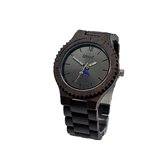 Woed | Moon - Houten horloge heren - 44 mm - Quertz - Premium - Walnoot hout - Ebony - Zwart