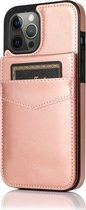 Apple iPhone 12 Back Cover Case - Porte-cartes - Cuir - Portefeuille - Flip Cover - Apple iPhone 12 - Or rose