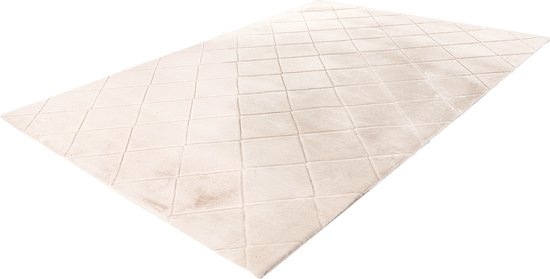 Impulse - vloerkleed - hoogpolig - fluffy - superzacht - 3D effect - tapijt - Ruiten dessin - 160x230cm ivoor gebroken wit