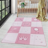 Tapis de enfants à poils courts Motif de princesse baguette magique Rose