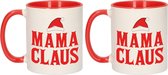 Set van 2x stuks mama Claus koffiemokken / theebekers rood kerst cadeau mama 300 ml