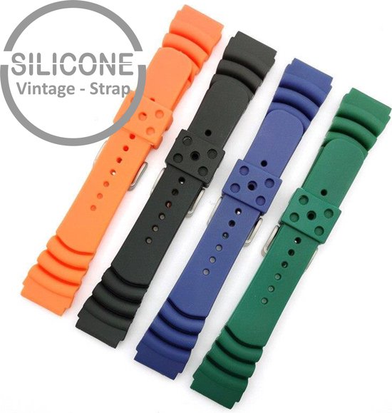 22mm Rubber Siliconen horlogeband Zwart passend op Seiko Citizen 22 mm bandaanzet armband Bandje - Horlogebandje horlogeband - Merkloos