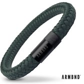 ARMBND® Heren armband - Forest Groen Touw met Zwart Staal - Armand heren - Maat S/M - 20 cm lang - The original - Touw armband - Kerstcadeau voor mannen