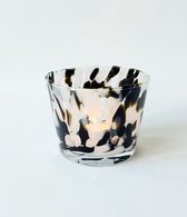 Kaarsenhouder - Waxinelichthouder - Windlicht - Cheetah - Zwart - Wit - Glas - 13x10cm