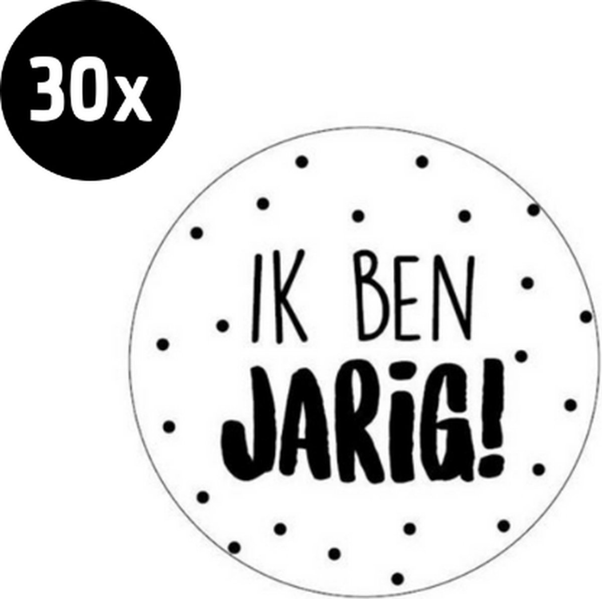 30x Sluitsticker Ik ben jarig! | Wit | Zwarte stippen | 40 mm | Sluitzegel Feest | Sluitsticker | Chique inpakken | Traktatie