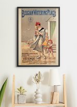 Poster In Zwarte Lijst - Vintage Reisposter België - 70x50 - Oostende - Badplaatsen - Belgian Watering Places
