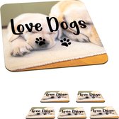Onderzetters voor glazen - Quotes - Spreuken - Hond - Love dogs - 10x10 cm - Glasonderzetters - 6 stuks